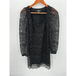 EXPRESS Black Lace Puff Long Sleeve Square Neck Dress // XXS